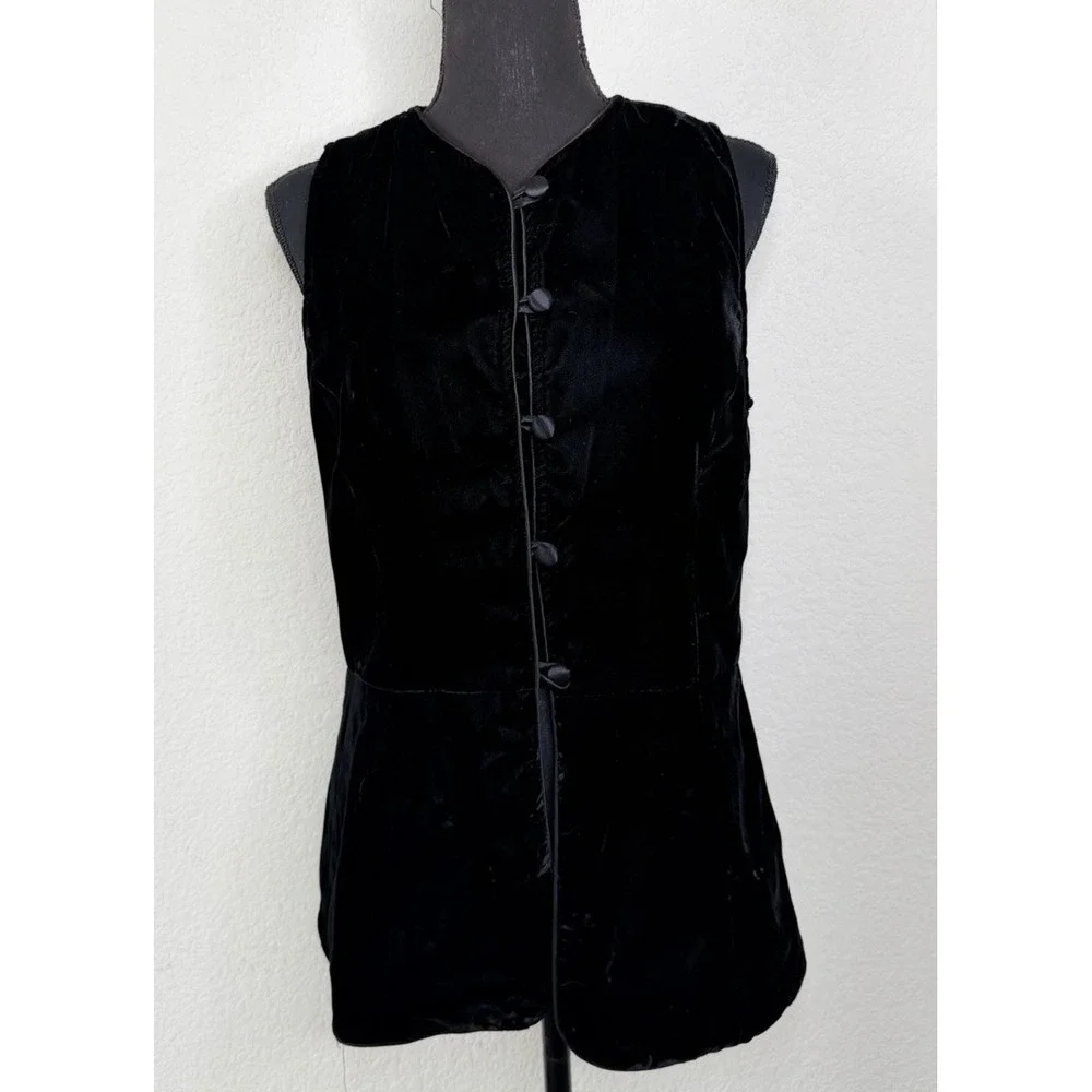 Harris Wallace Velvet Vest Sleeveless Black Button Front Sz‎ S Whimsigoth Vtg